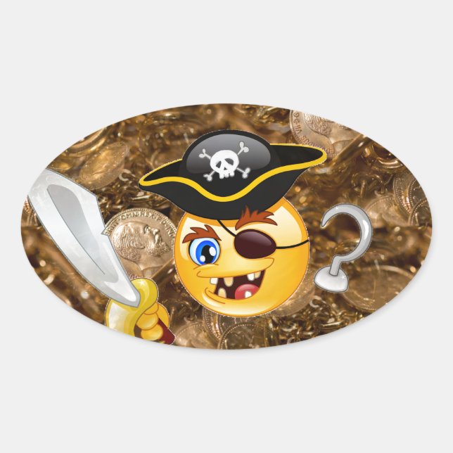 treasure pirate emoji oval sticker (Front)