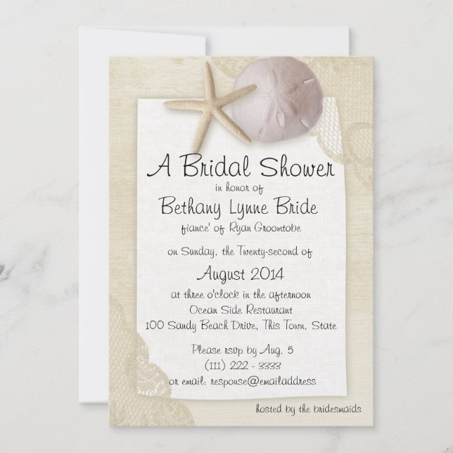 Treasured Beach and Ivory Lace Bridal Shower Invitation (Front)