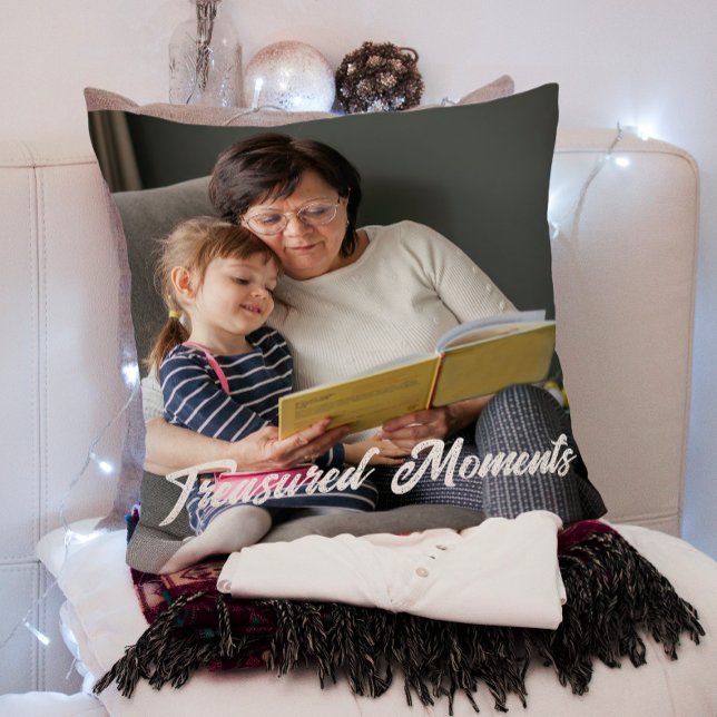 treasured moments Simple typography photo Cushion (Creator Uploaded)