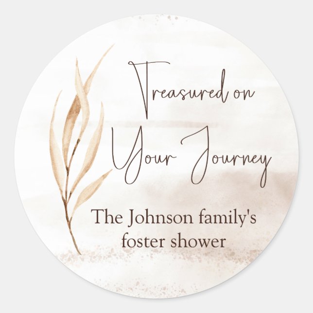 "Treasured on Your Journey" Foster Care Shower  Classic Round Sticker (Front)