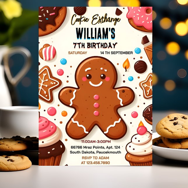 treat cute sweet Kids Cookie Exchange 1st Birthday Invitation (Creator Uploaded)