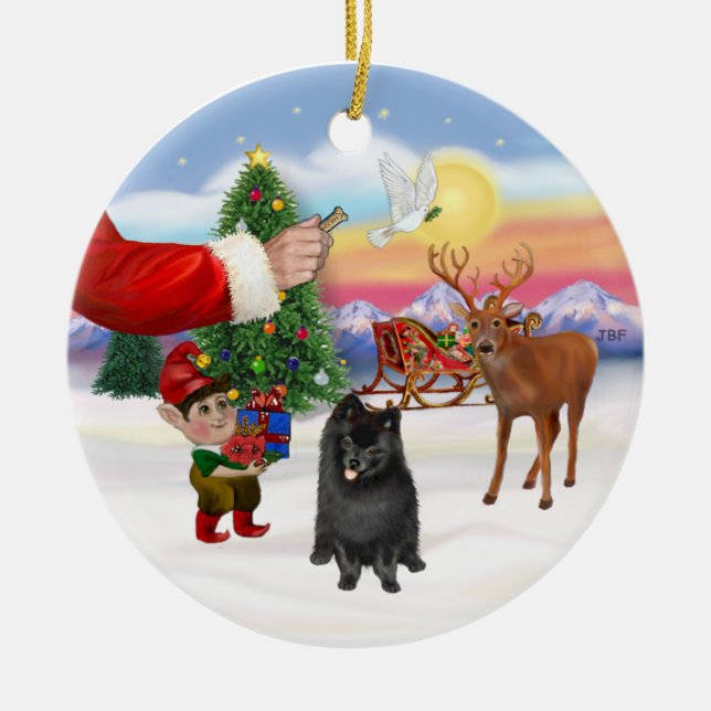 Treat for a Black Pomeranian Ceramic Tree Decoration (Front)