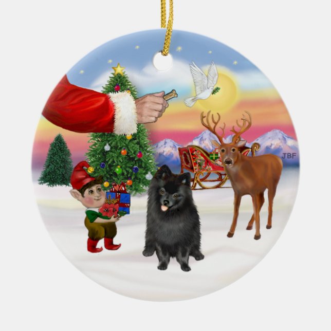 Treat for a black Pomeranian Ceramic Tree Decoration (Front)