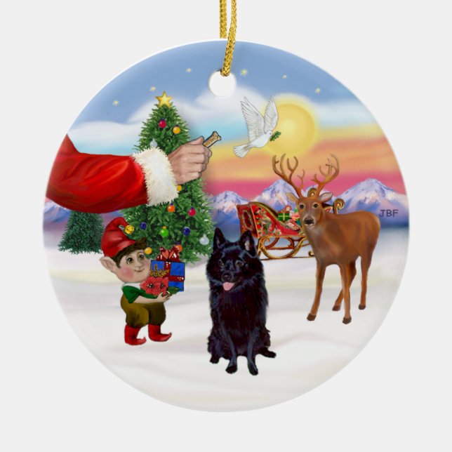 Treat for a Schipperke Ceramic Tree Decoration (Front)