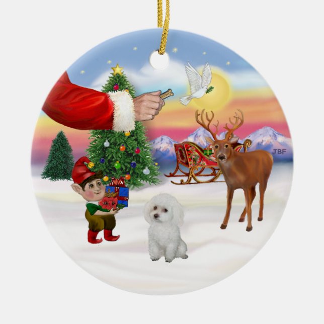 Treat for a White Poodle (Toy) Ceramic Tree Decoration (Front)