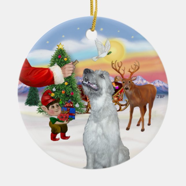 Treat for an Irish Wolfhound Ceramic Tree Decoration (Front)