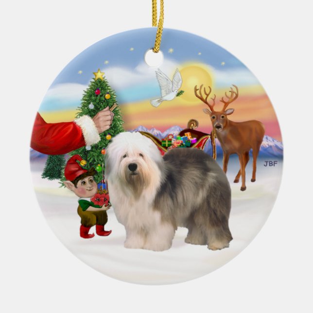 Treat for an Old English Sheepdog Ceramic Tree Decoration (Front)