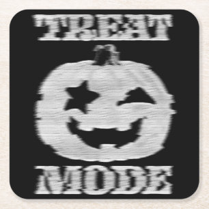 Treat Mode Glitchy Pumpkin Square Paper Coaster