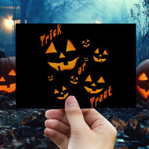 Treat or Trick and Jack-O-Lantern eyes and smiling Postcard