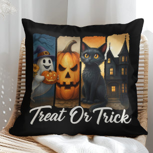 "Treat or Trick" Halloween Brush Stroke Cat Cushion