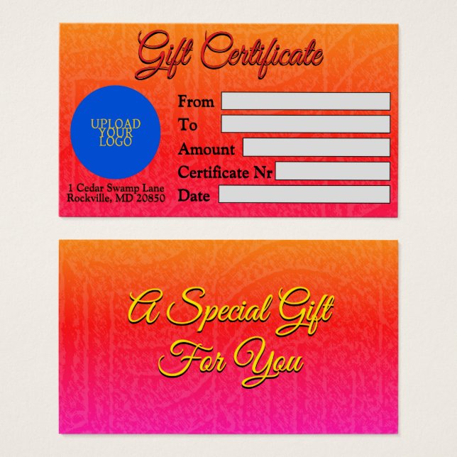 Treat Someone Special Gift Certificate (Front & Back)