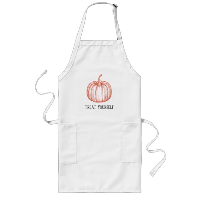 Treat Yourself Halloween Fall Pumpkin Long Apron (Front)