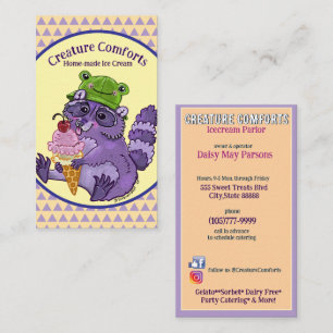 Treat Yourself, Purple Racoon with Icecream Business Card