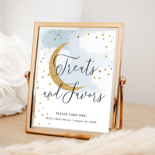 Treats and Favours Blue Gold Moon Baby Shower Tabl Poster