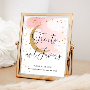 Treats and Favours Pink Gold Moon Baby Shower Tabl Poster