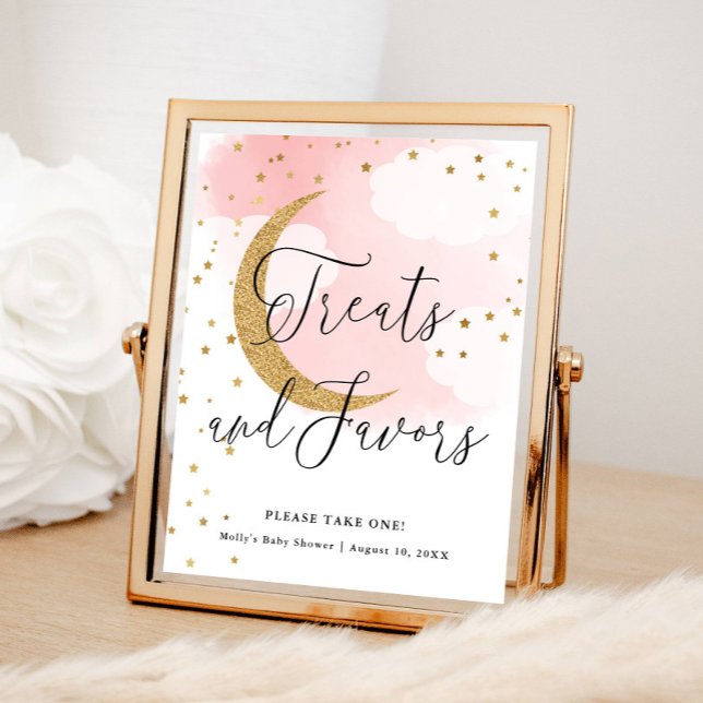 Treats and Favours Pink Gold Moon Baby Shower Tabl Poster (Creator Uploaded)