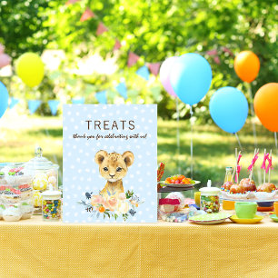 Treats Baby Shower Lion Cub Floral Blue Poster