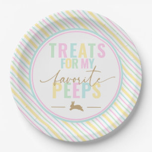 Treats For My Peeps Easter Bunny Pastel Stripe Paper Plate