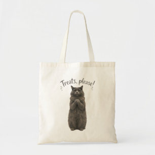 Treats Please Funny Begging Black Cat Design Tote Bag