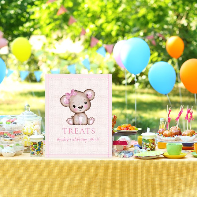 Treats Table Cute Girl Bear Baby Shower Poster (Creator Uploaded)