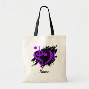 Treble and Bass Clef Heart Purple Customisable Tote Bag