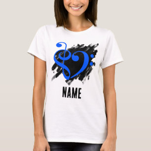 Treble and Bass Clef Heart Royal Blue Customisable T-Shirt