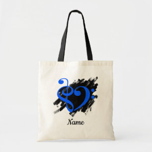 Treble and Bass Clef Heart Royal Blue Customisable Tote Bag