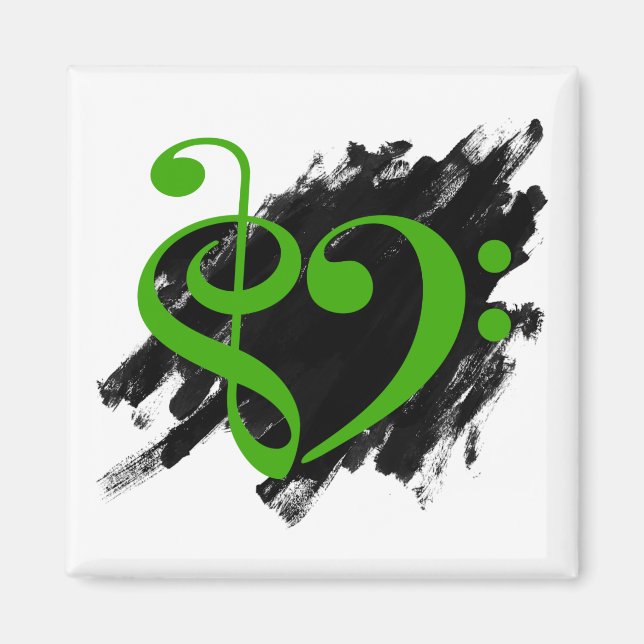 Treble and Bass Clef Musical Heart Green Magnet (Front)
