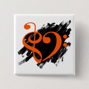 Treble and Bass Clef Musical Heart Orange 15 Cm Square Badge