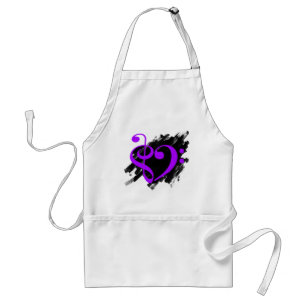 Treble and Bass Clef Musical Heart Purple Standard Apron