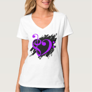 Treble and Bass Clef Musical Heart Purple T-Shirt