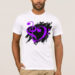 Treble and Bass Clef Musical Heart Purple T-Shirt