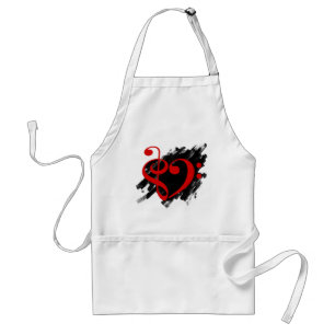Treble and Bass Clef Musical Heart Red Standard Apron