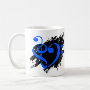 Treble and Bass Clef Musical Heart Royal Blue Coffee Mug