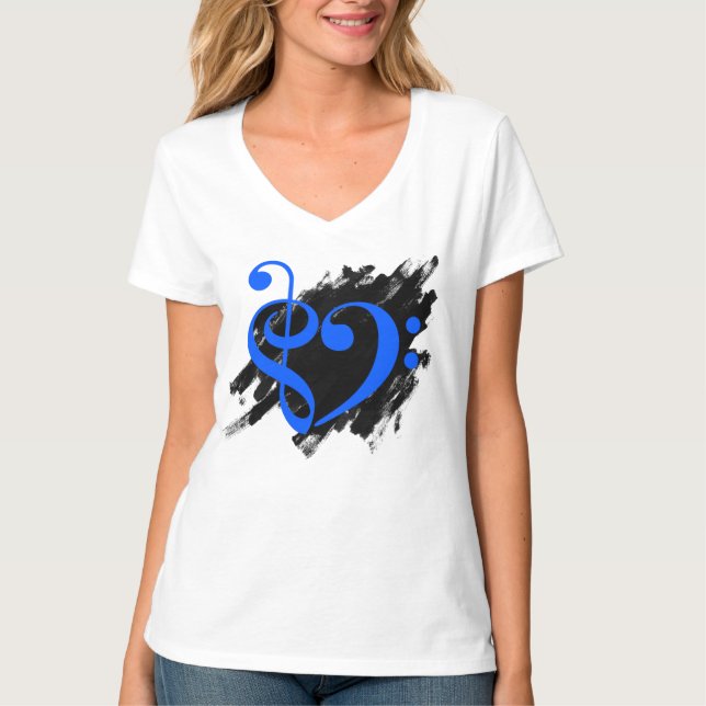 Treble and Bass Clef Musical Heart Royal Blue T-Shirt (Front)