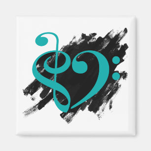 Treble and Bass Clef Musical Heart Turquoise Magnet