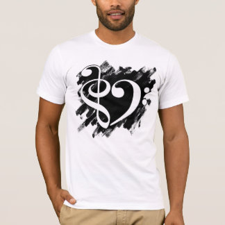 Treble and Bass Clef Musical Heart White T-Shirt