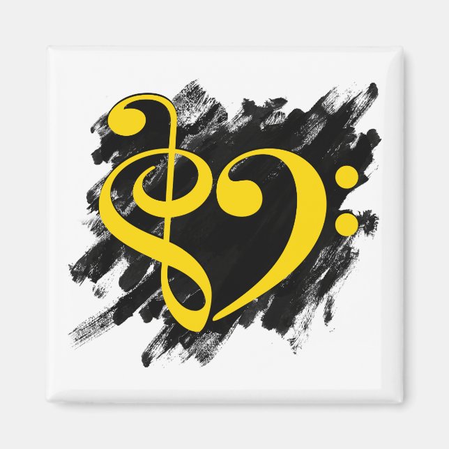 Treble and Bass Clef Musical Heart Yellow Magnet (Front)