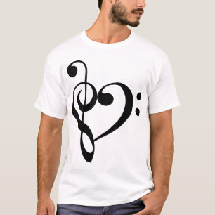 Treble and Bass Clefs Heart (black) T-Shirt