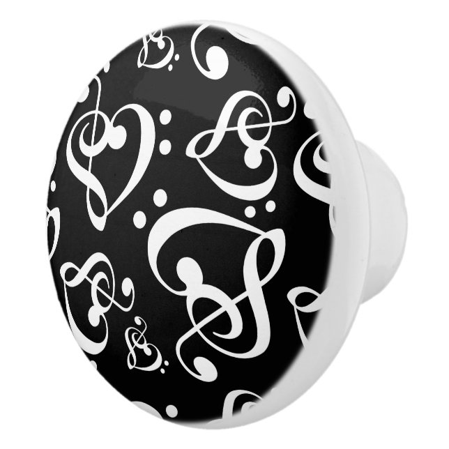 Treble Bass Clef Hearts Music Notes Pattern Ceramic Knob (Right)