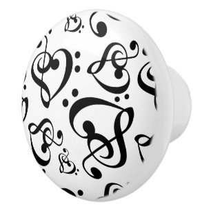 Treble Bass Clef Hearts Music Notes Pattern Ceramic Knob