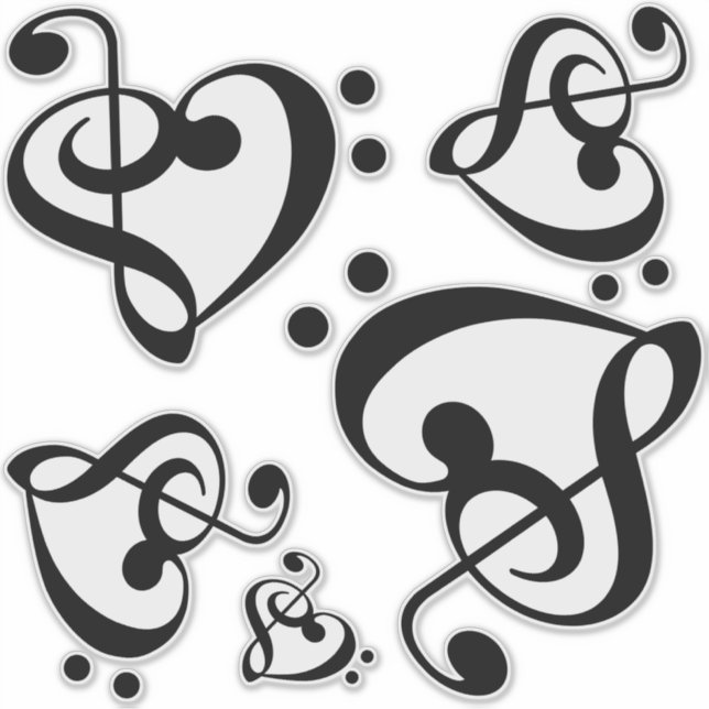 Treble Bass Clef Music Hearts (Front)