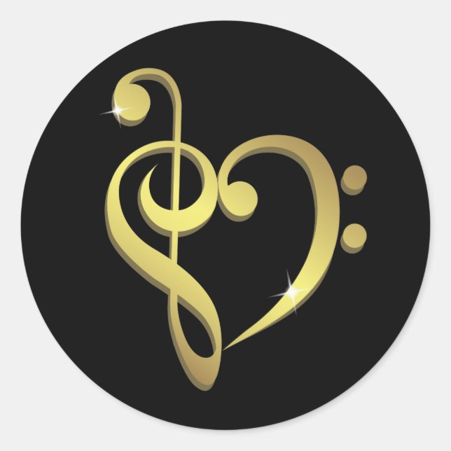 Treble clef and bass clef music heart love classic round sticker (Front)