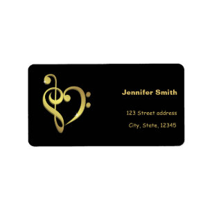 Treble clef and bass clef music heart love label