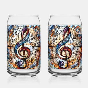 Treble Clef and Notes Can Glass
