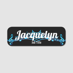 Treble Clef and Staff Music Black Name Tag