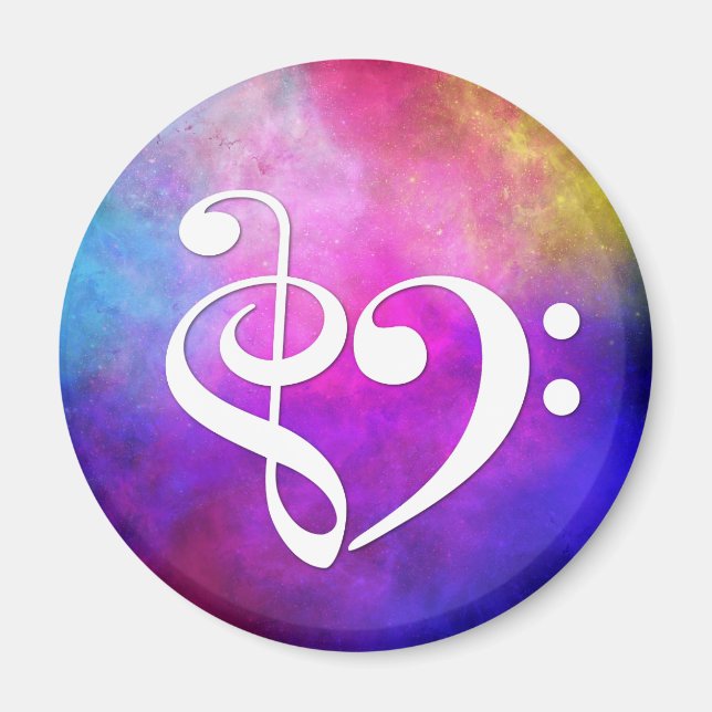 Treble Clef Bass Clef Heart Bassist Purple Nebula Magnet (Front)