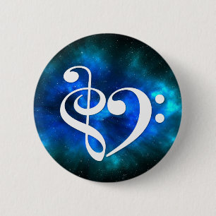 Treble Clef Bass Clef Heart Blue Burst Nebula 6 Cm Round Badge