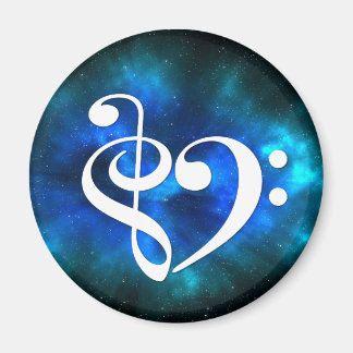 Treble Clef Bass Clef Heart Blue Burst Nebula Magnet