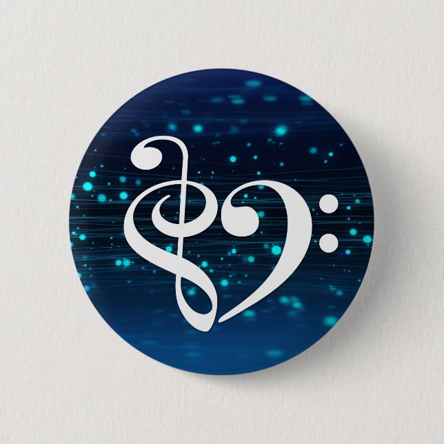 Treble Clef Bass Clef Heart Blue Cluster Nebula 6 Cm Round Badge (Front)